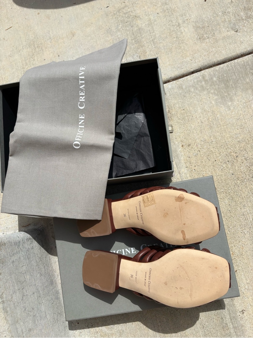 Officine Creative - Italian Brown Woven Leather Slide Sandals - New in Box - Picture 7 of 9